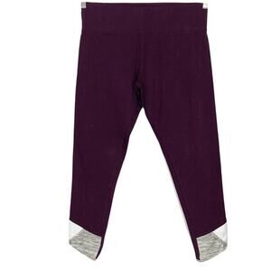 Nwt LIQUID ENERGY Leggings L Plum White Grey Crop Curve-Hem Hidden-Pocket Cotton